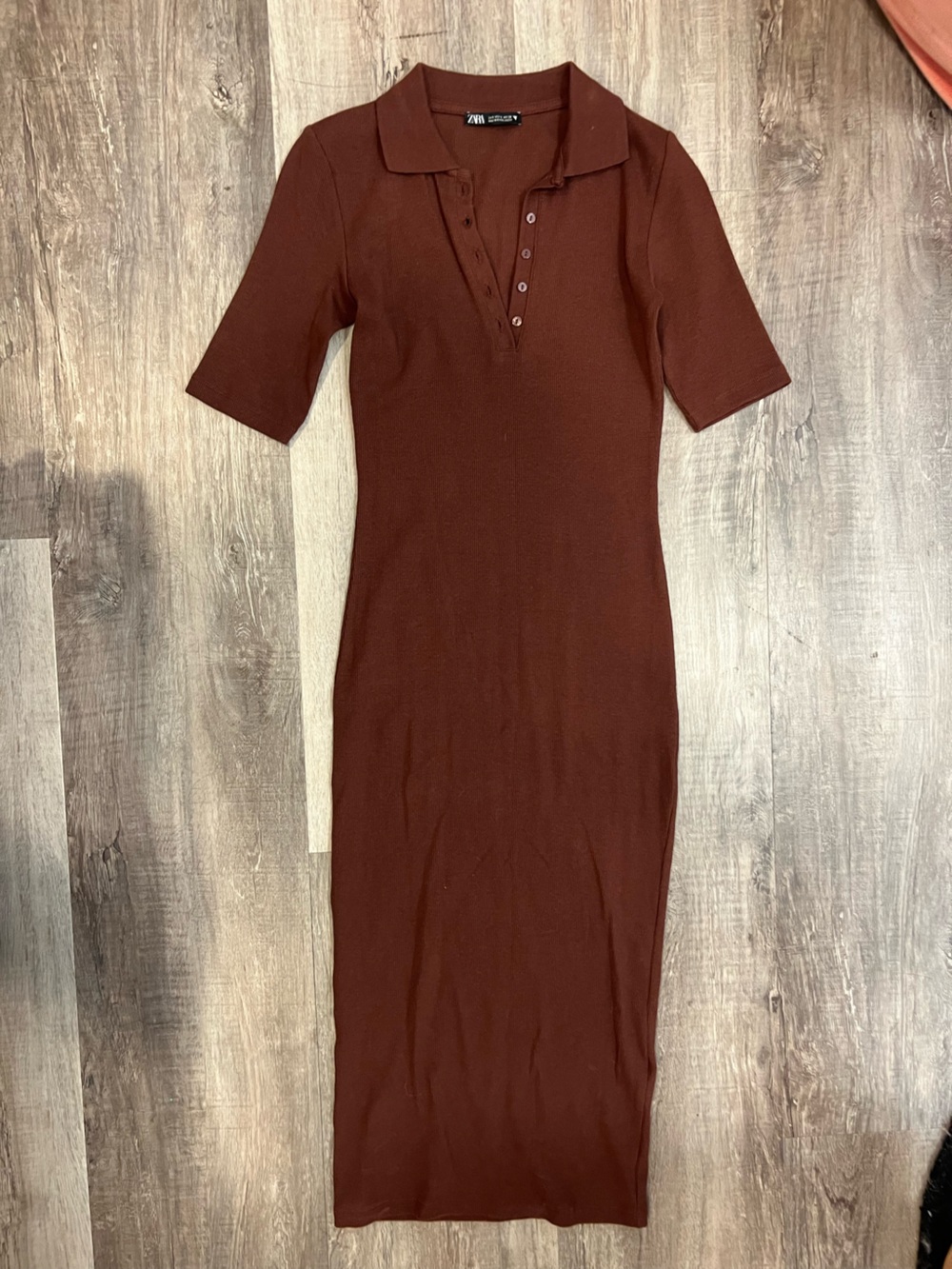 Zara Ribbed Polo Maxi Dress in Deep Brown